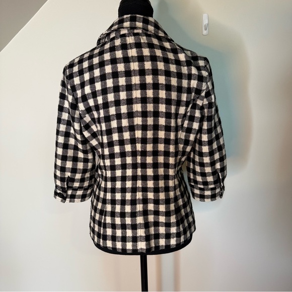 BURLAPP ANTHROPOLOGIE Wool Checker Plaid Blazer Jacket Gingham 3/4 Sleeves Sz 8 - Picture 7 of 10
